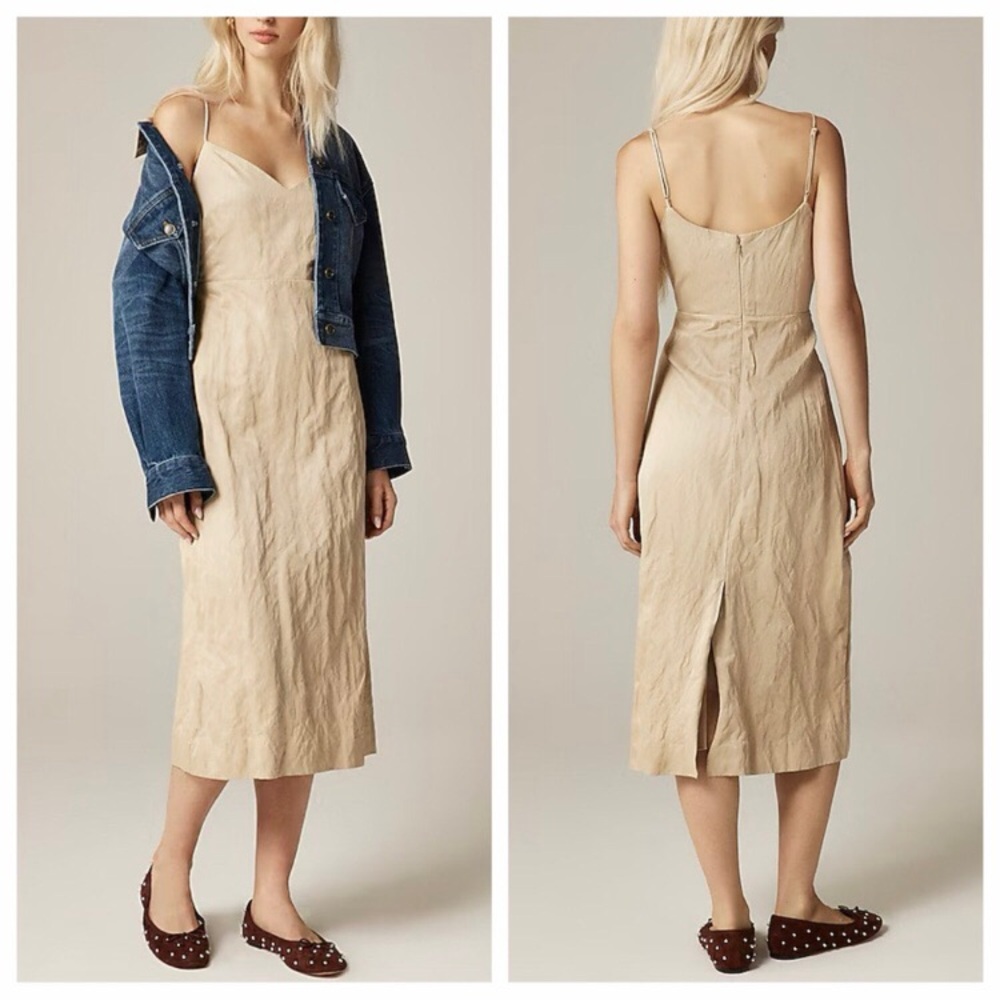 $238 NWOT J.Crew Natasha Khaki Memory Poplin V-neck Midi Sleeveless Dress Size 6